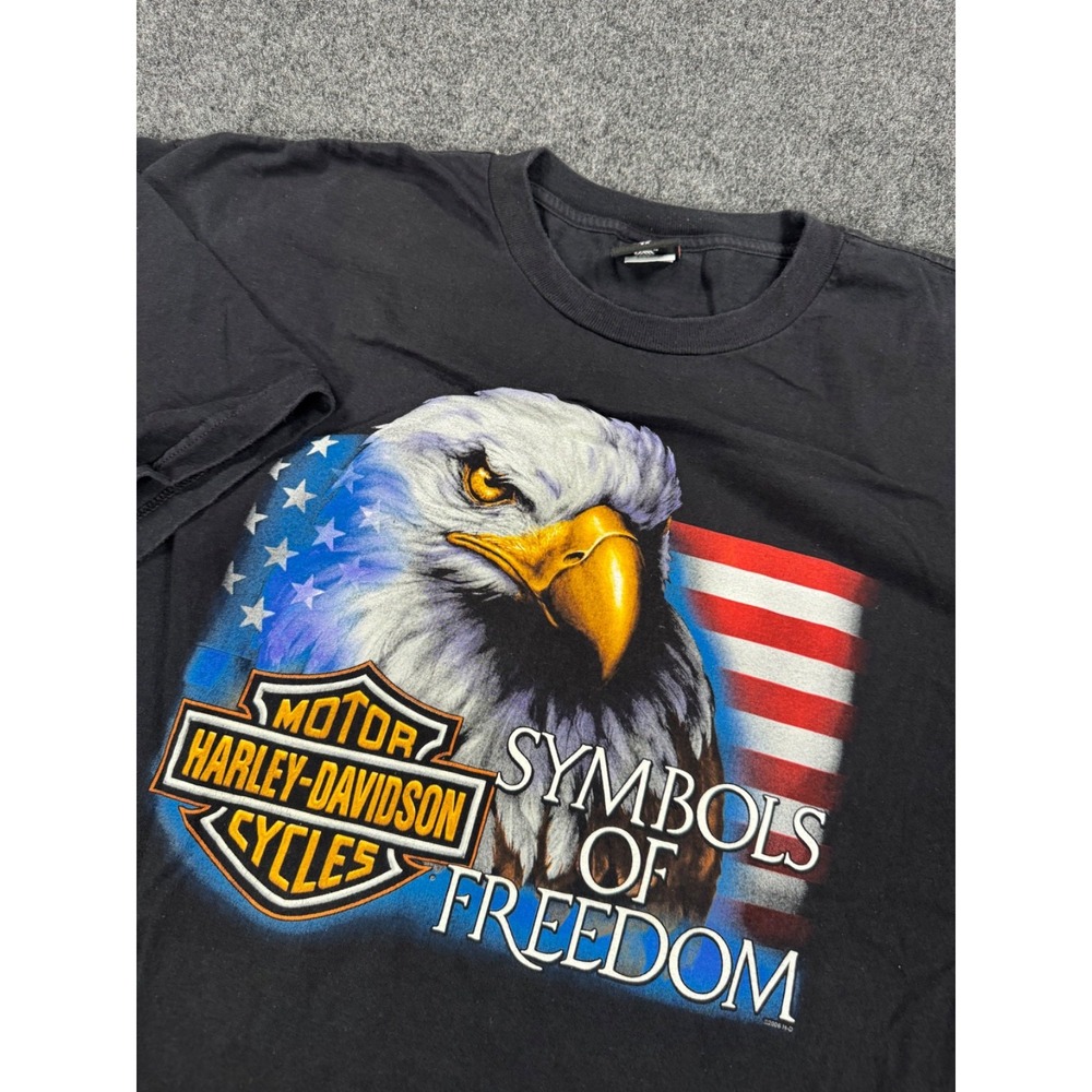 VTG 2006 Harley Davidson Symbols Freedom Eagle Flag T Shirt 3XL Made USA